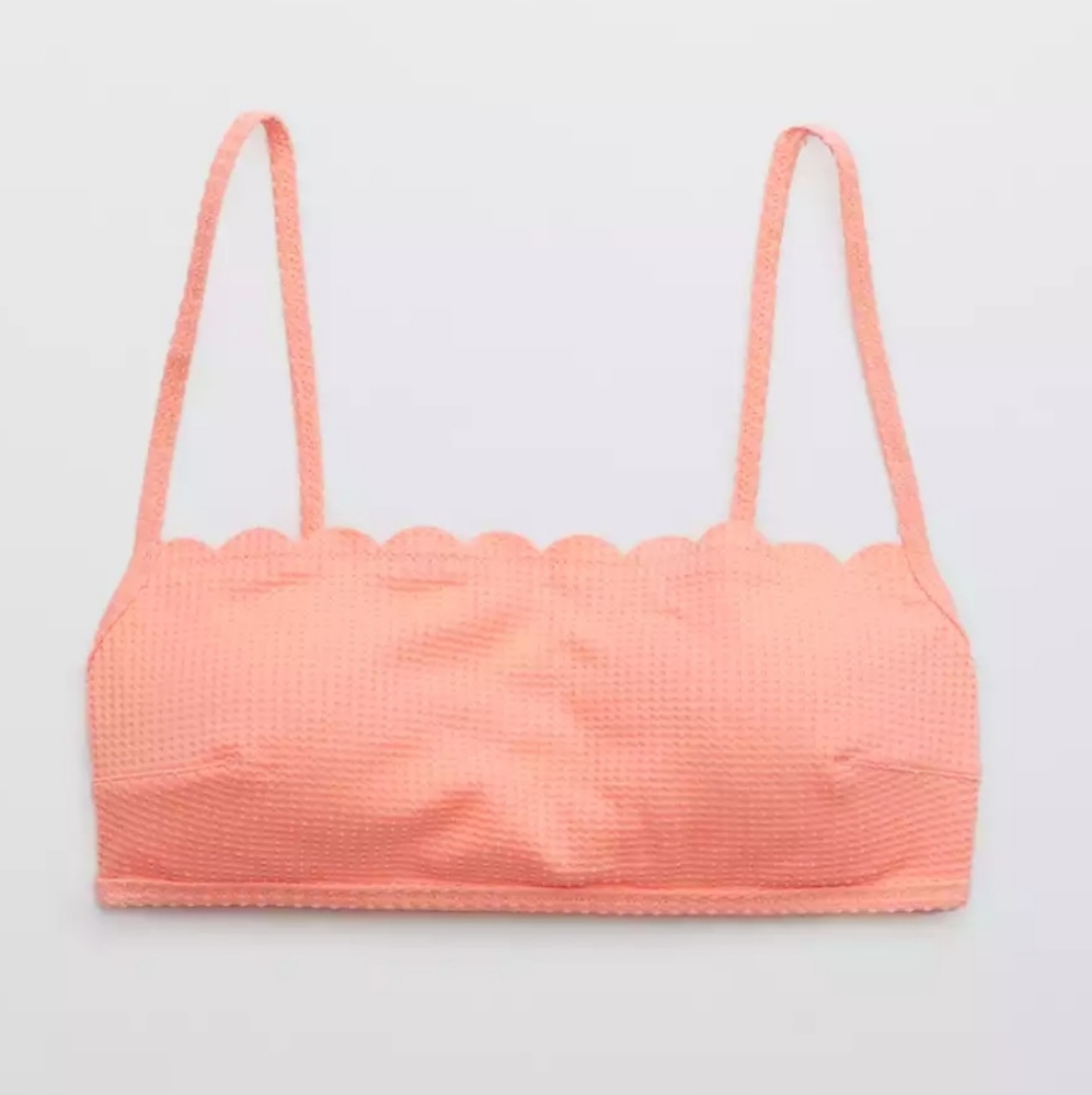 Aerie Waffle Scalloped Bandeau Coral Bikini Top